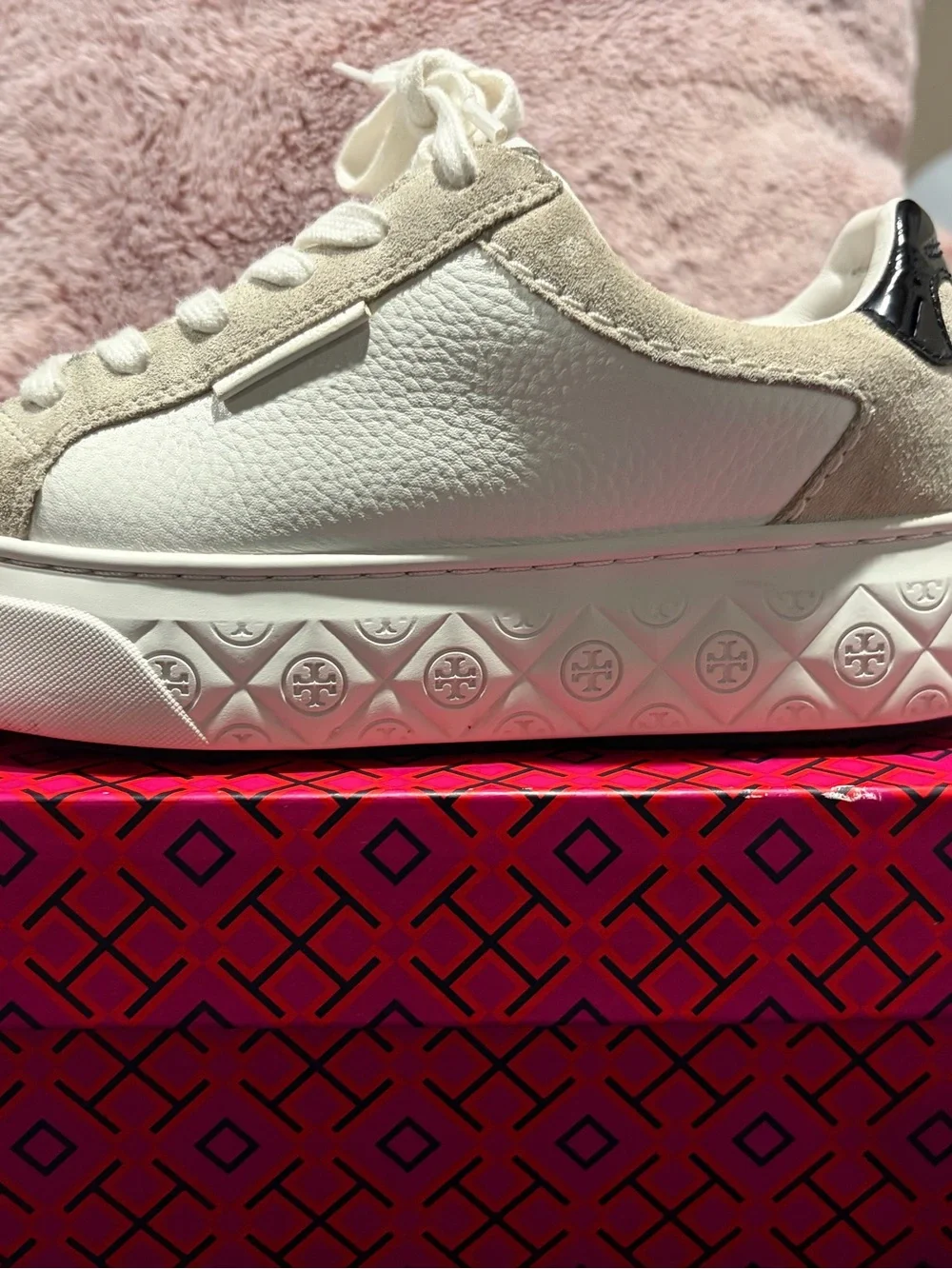 Tory Burch White Platform Sneakers with Black Heel Detail